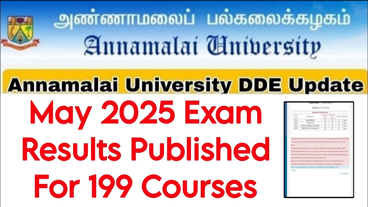 Annamalai University CDOE May 2025 Results Published -How To Check?