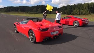 This video features a great sounding ferrari 458 italia racing against
other supercars, like an audi r8 v10 and spider! liked the video?
click 'lik...