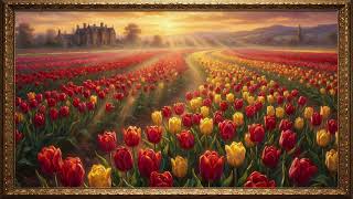 Golden Tulip Fields | Sunset Landscape Painting | Relaxing Frame TV Art 4K