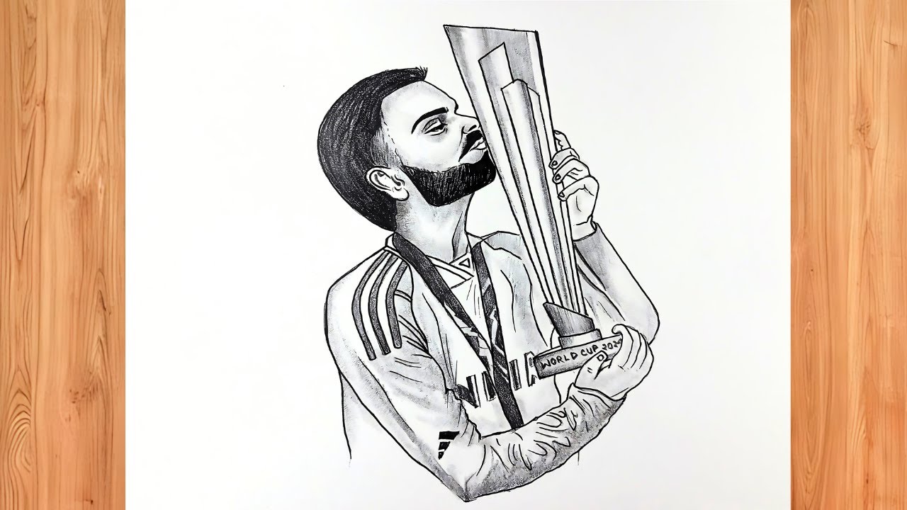 How To Draw Virat Kohli With T20 Worldcup Trophy Step By Step || Virat ...