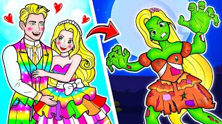 [🐾paper doll🐾] Rainbow Rapunzel Princess Became Zombie Daughter | Rapunzel Compilation 놀이 종이