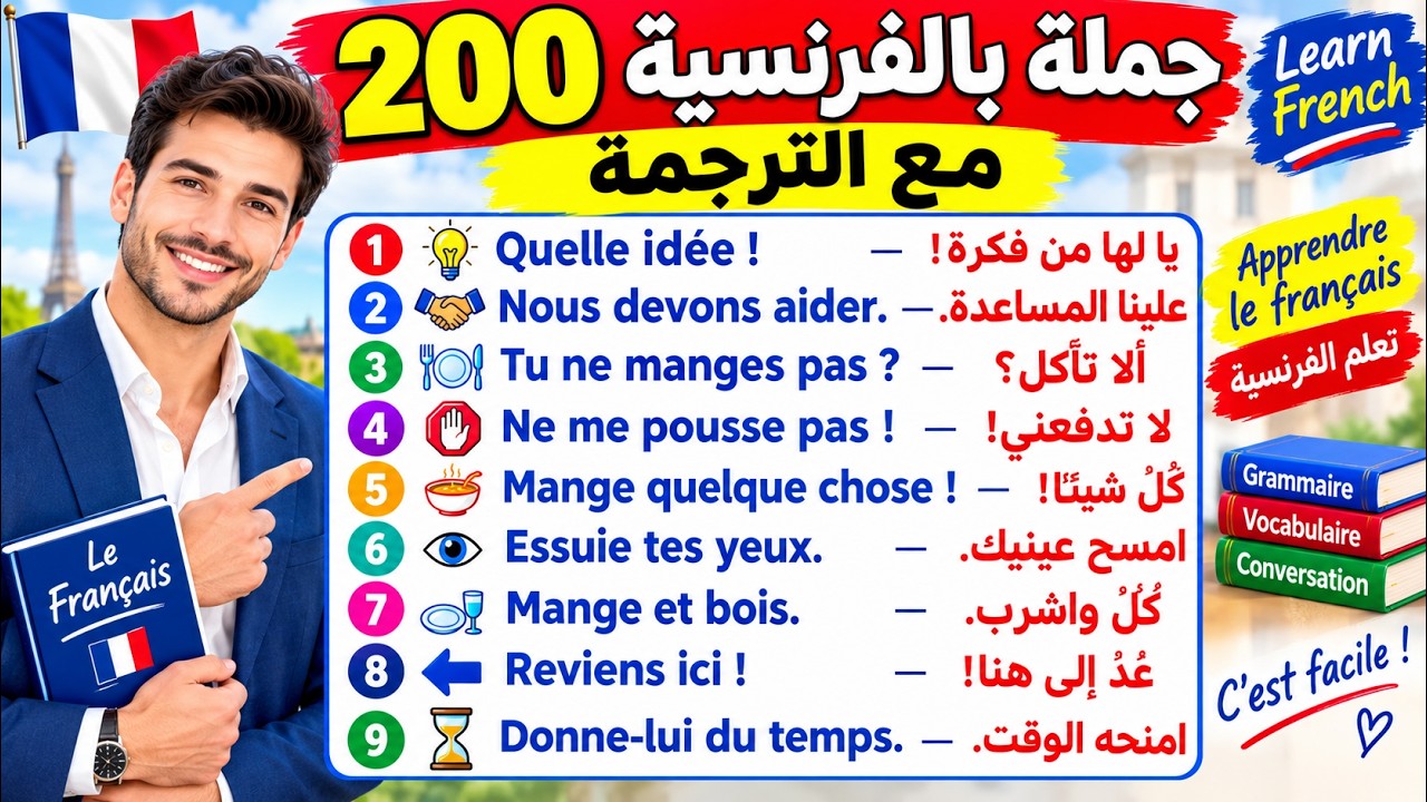تعلم اللغة الفرنسية : 200 جملة فرنسية مهمة -  تكلم بالفرنسية بدون خوف وبدون عقد في فرنسا و كندا ؟ 95