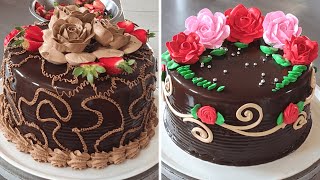 Increíbles pasteles de chocolate con flores en crema | Tortas de chocolate con rosas en crema
