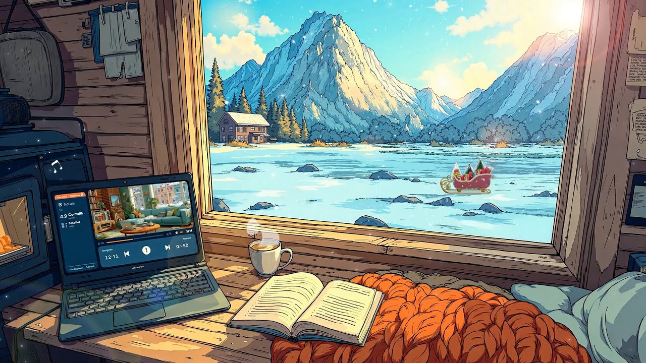 Bright Morning Vibes ☀️ Frozen Lake View ❄️ Cozy Winter Cabin 🏠 Lofi Hip Hop to start your day