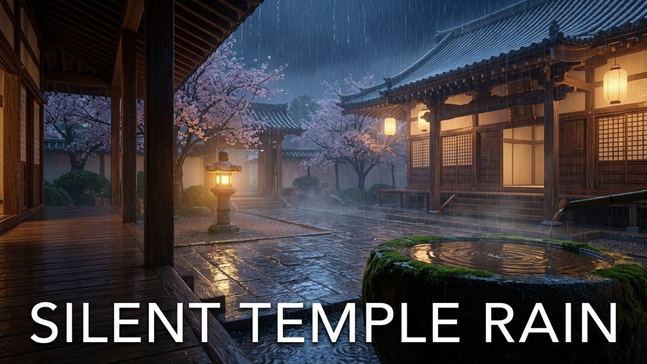Night Rain at Silent Japanese Temple | 8 Hours of Pure Relaxation