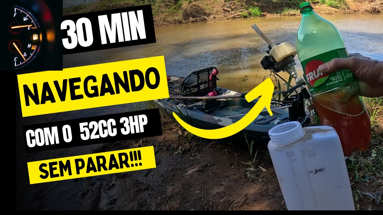 TESTE AUTONOMIA/CONSUMO  MOTOR 52CC 3HP NO CAIAQUE TUNA 115 