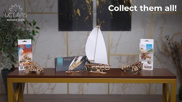 Ugears mini models: Ocean Beauty Yacht, Mini-Biplane, and Desert Buggy
