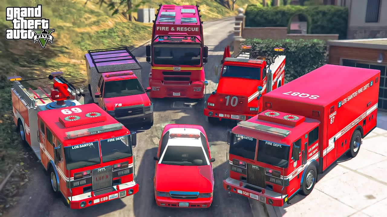 GTA 5 - Franklin Steal Los Santos FIRE Department Vehicles in GTA V! | (GTA V roleplay)
