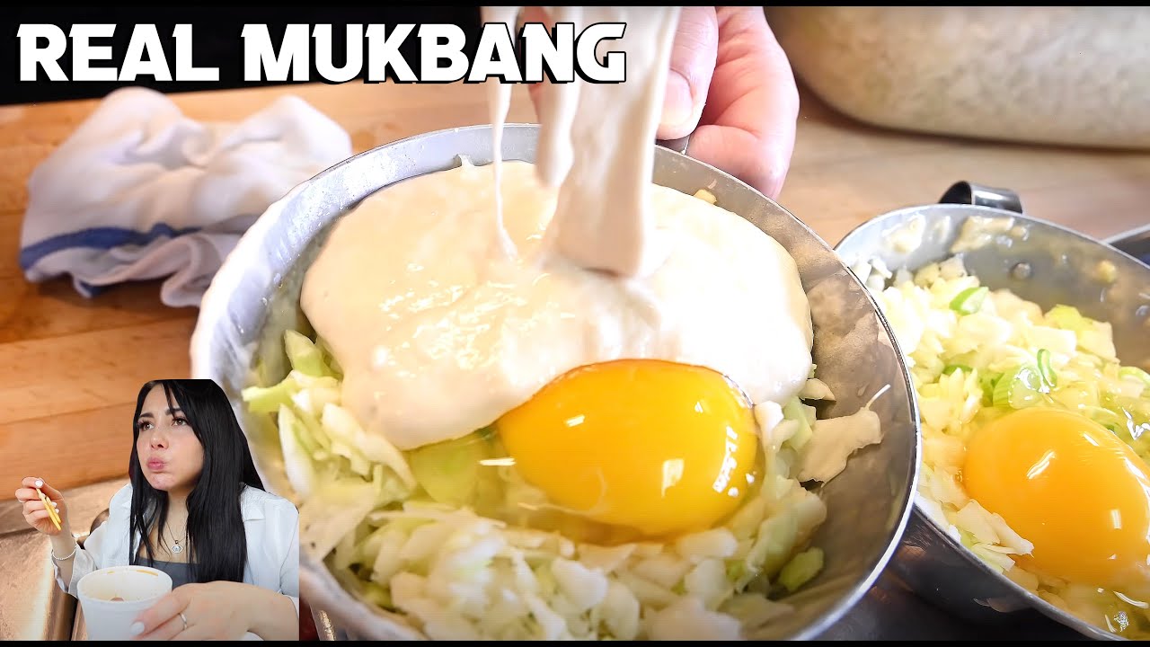 REAL MUKBANG YAKISOBA NOODLES, EGG, TERIYAKI CHICKEN, JAPANESE PANCAKE, AND DESSERT (NO TALKING)