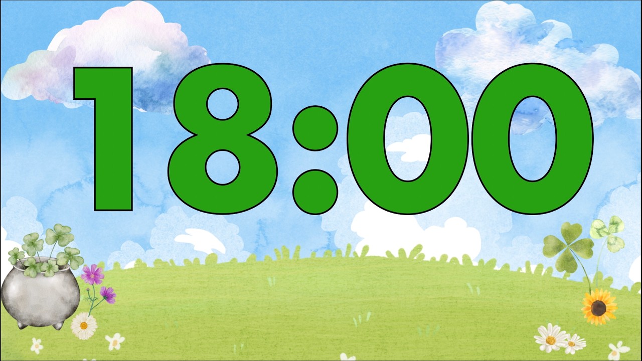 18 Minute Saint Patrick’s Day Classroom Timer (Fun Harp Alarm at End, No Music)