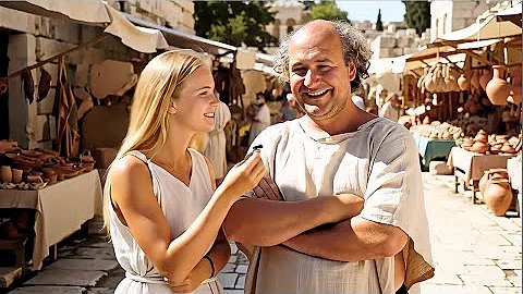 Blonde AI Girl asks Greek philosophers what life is like