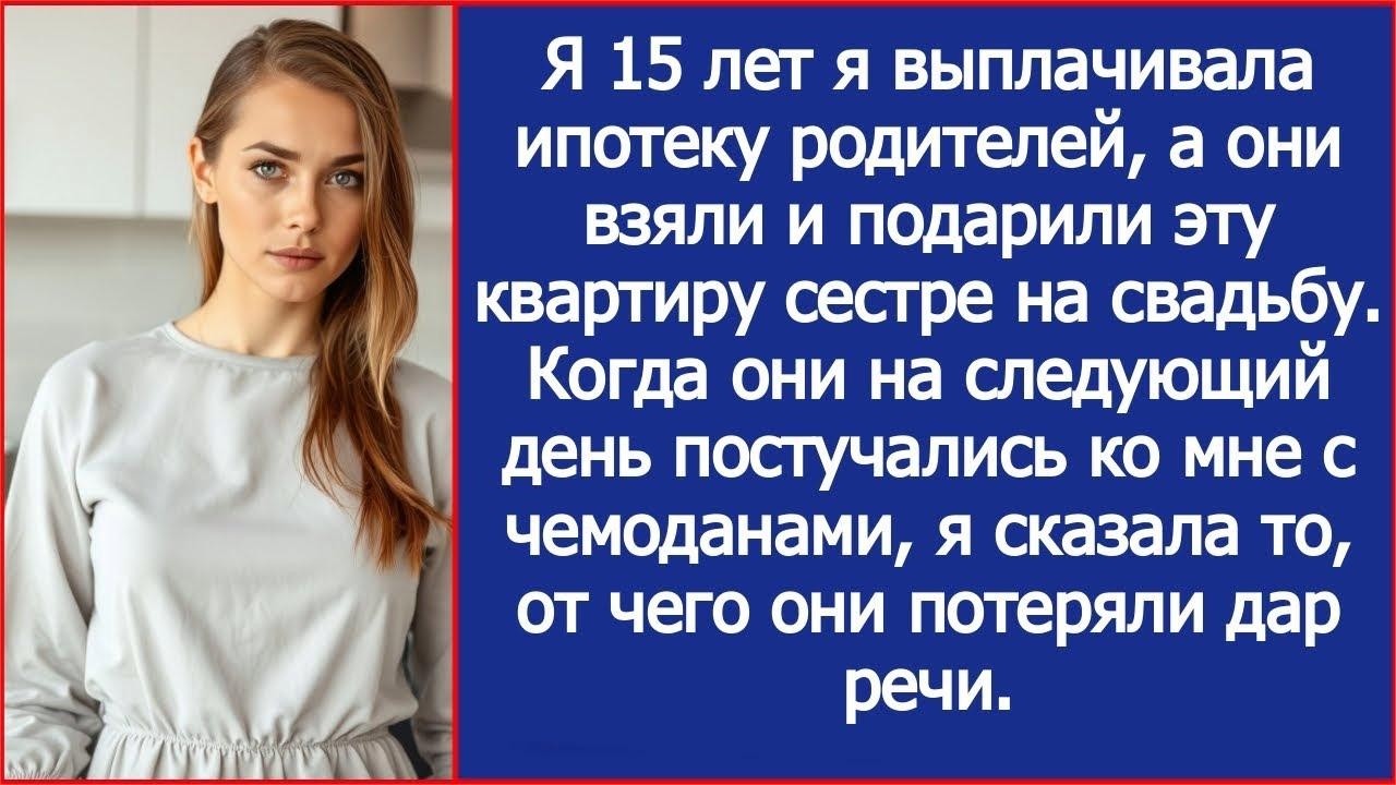 Я 15 лет я выплачивала ипотеку родителей, а они взяли и подарили эту квартиру сестре на свадьбу.