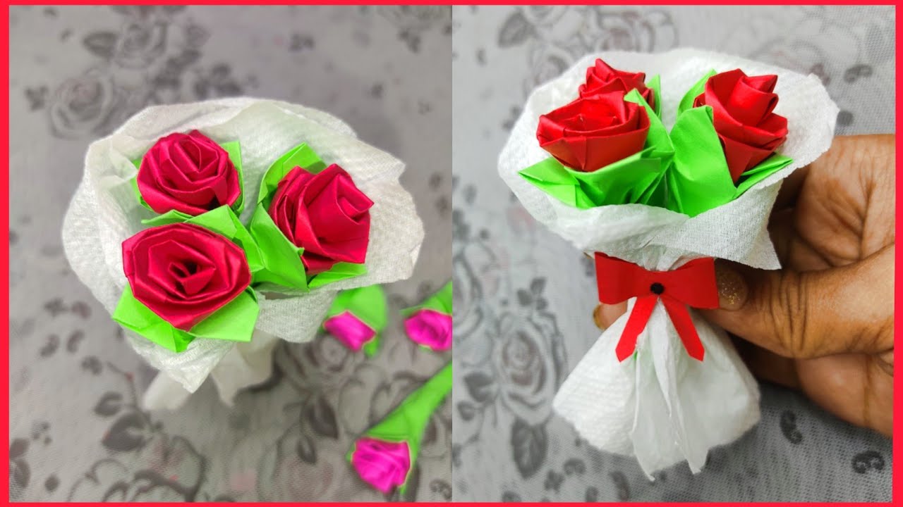 Origami rose 🌹/ paper flower bouquet💐/ mini rose bouquet... 😯 - YouTube