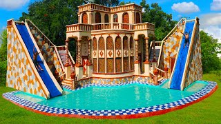 I spent 79 Days Building a Villa House, Twine Water Slide & Swimming Pool For Entertainment Place