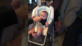 5-Month Baby 1st Applesauce Tasting Reaction is Priceless ! 