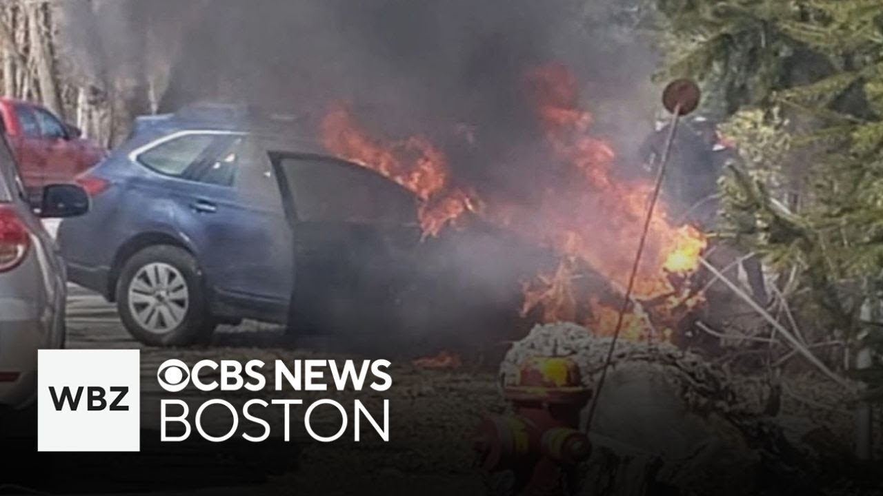 Elderly woman rescued from burning car in East Bridgewater - YouTube