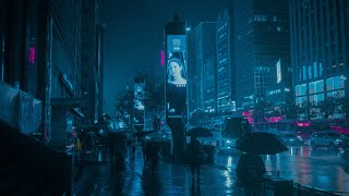 Rainy Cyberpunk Walking in Gangnam, Seoul 2022. 4K UHD 60fps