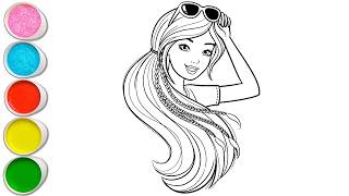 Cute Barbie Girl Drawing for kids, Painting &amp; Coloring for kids, Toddlers | Let's Draw Together