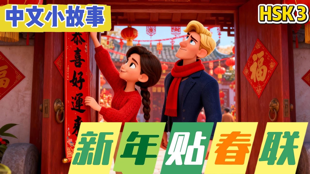 【HSK 3】Day 8 of Slow Chinese:《新年贴春联》- Pasting Spring Festival couplets | learn chinese for beginners