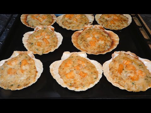 Scallop Shells Stuffed with Hake and Prawns