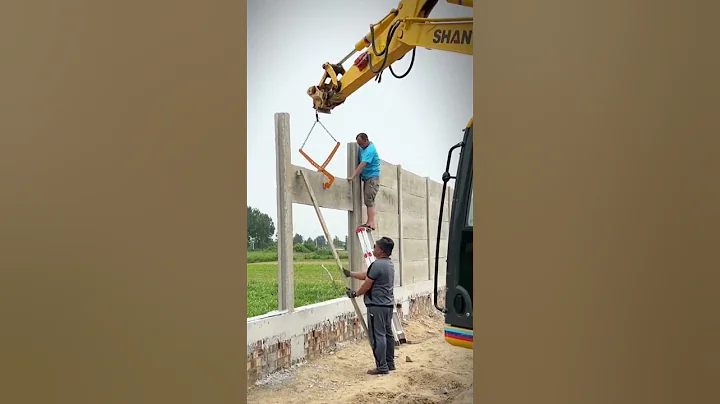 cool technique for installing a fence using an excavator #shorts
