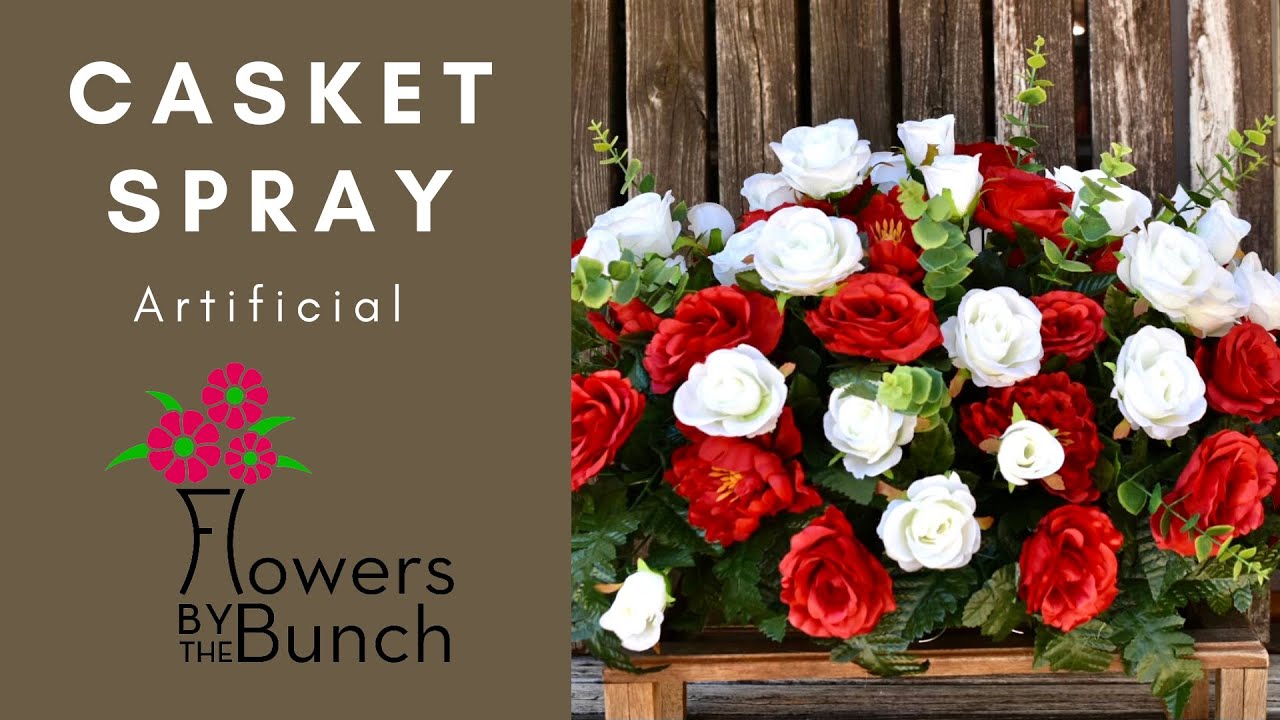 Artificial Red/White Casket Spray - Flowers by the Bunch - Live Stream
