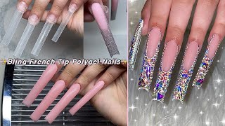 BLING FRENCH TIP POLYGEL NAILS✨HOW TO BLING FRENCH & CREEPY REDDIT STORIES! Nail Tutorial