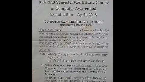 B.A 2nd Semester Computer Awareness Basic Computer Education Question paper 2023/2024 #KU #MDU #CJU