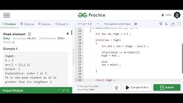 Peak Element | GeeksForGeeks | Placement & Interview | Easy | C++ Implementation