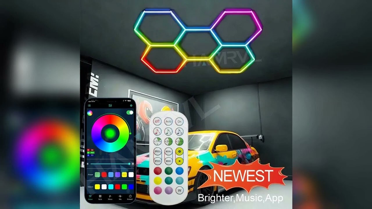 A must-have product! RGB Hexagon LED Garage Light - Hexagon panel light with multi changing music