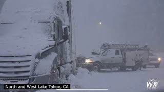 California Winter Storm Traffic - Lake Tahoe - Donner Pass - I80 - HWY 50 -snowy wrecks