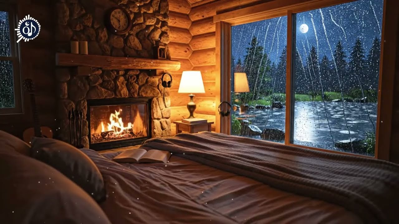 Deep Sleep Music LIVE Tonight No ADS 🌙🔥 Cozy Cabin Bedroom & Fireplace Sounds