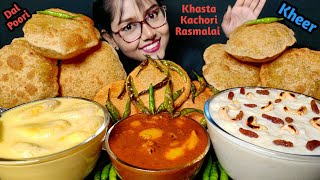 Eating Khasta Kachori, Big bowl of Rasmalai & Kheer | Big Bites | Mukbang | Asmr | Foodie Darling