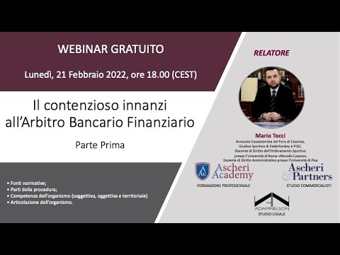 Webinar: Il Contenzioso innanzi all'Arbitro Bancario Finanziario (Parte I)
