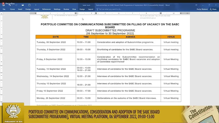 Portfolio Committee on Communications, Consideration and adoption of the SABC Board Subcommittee …