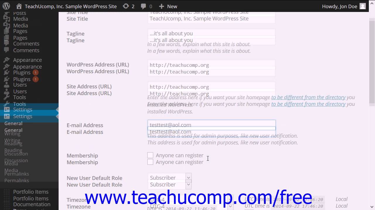 WordPress 4.0 Training Tutorial General Settings - YouTube