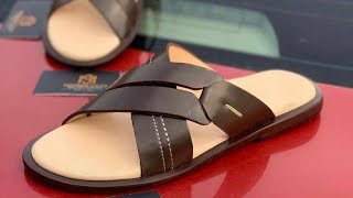 how to make men's leather cross slide slippers. #shoemaking shoe making