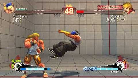 FocusAttack Ken backthrow corner mix up (variation 1) crossup fierce/Hp Yun vs Ken