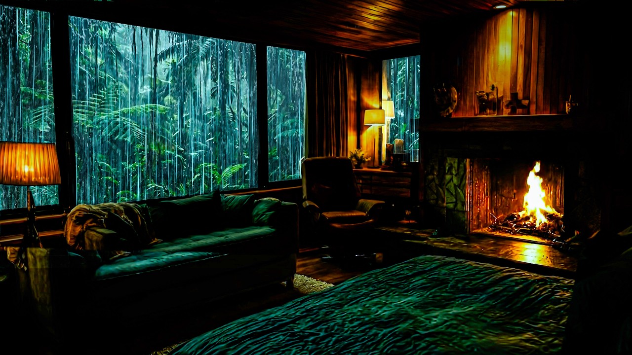 Gentle Night Rain Drifting Around Cozy Forest Cabin | Peaceful Sleep Ambience