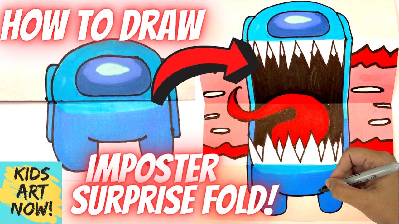 How to Draw an Among Us Imposter Front View - Surprise Fold! - YouTube