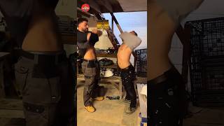 Worksite Shirtless Reveal & Massive Muscle Power #shorts