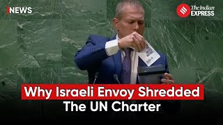 Israel's UN Ambassador Tears Up Charter in Protest of Palestine's Membership Resolution
