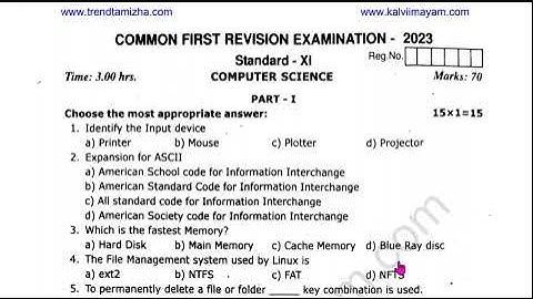 11th Computer Science 1st Revision Exam Question Paper and Answer key 2023