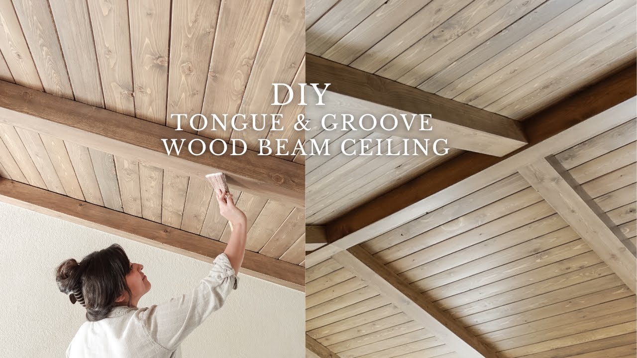 DIY Tongue & Groove Wood Beam Ceiling USING PINE WOOD! YouTube