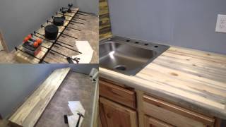 Custom Basement Bar A custom basement bar built with beetle kill blue pine, and liquid glass.