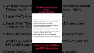 Knowledge and curriculum(unit-4)| important questions answer key|#bednotes #importantquestions