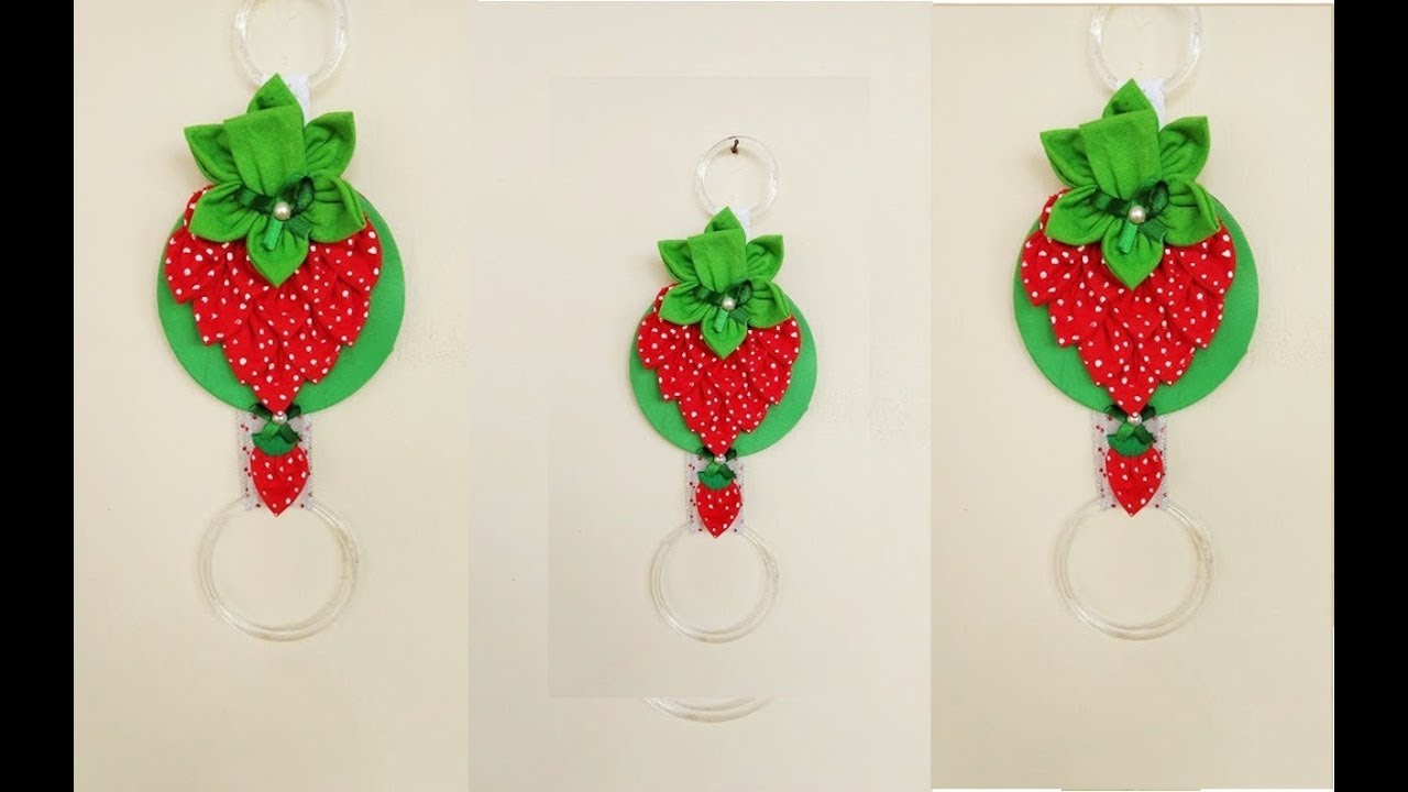 PORTA PANO DE PRATO MORANGO FEITO COM FUXICO