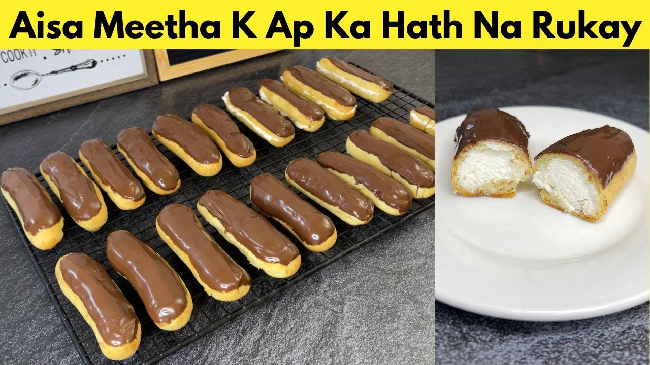 Homemade Chocolate Éclair Recipe with Very Easy Method and Filling by Huma In The Kitchen