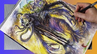 Timelapse Drawing - Post Apocalyptic Expressionist Creature Oil Painting Sketch