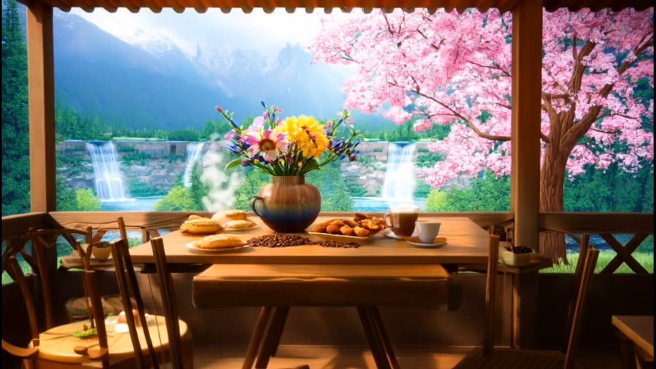 Peaceful Morning Jazz | Breakfast by the Waterfall with Coffee & Nature Sounds